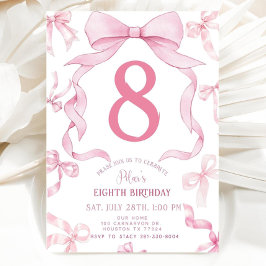 Invitación Pink Bow Birthday Invite, Girls 8th Birthday Invit