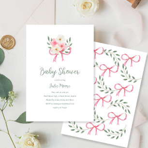 Invitación Pink Bow Bouquet Baby Shower