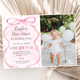 Invitación Pink Bow Boutique 1er cumpleaños Fiesta foto