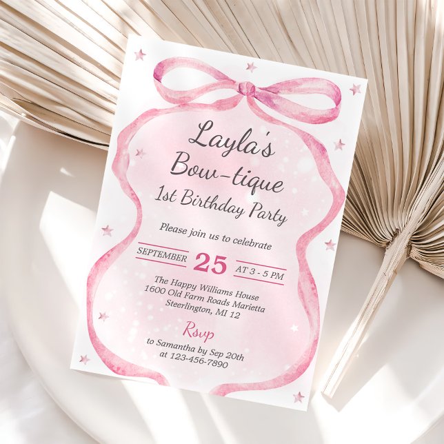 Invitación Pink Bow Boutique Primer Fiesta de cumpleaños (Subido por el creador)