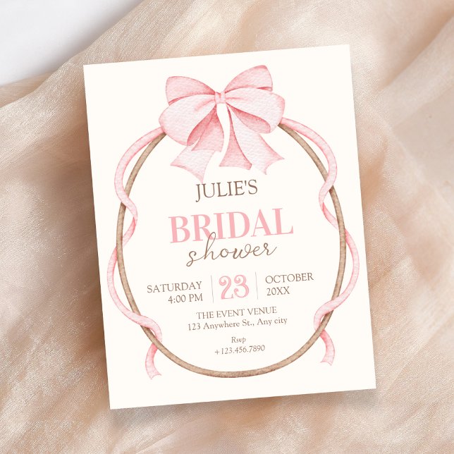 Invitación Pink bow bridal shower (Subido por el creador)