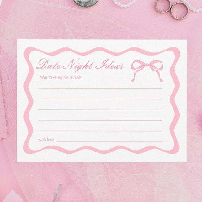 Invitación Pink Bow Bridal Shower Date Night Ideas Card (Subido por el creador)