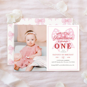 Invitación Pink Bow Cariño es un Chica foto de primer cumplea
