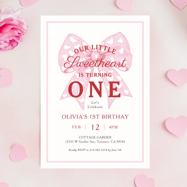 Invitación Pink Bow Cariño es un Chica primer cumpleaños (Subido por el creador)