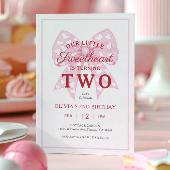 Invitación Pink Bow Cariño es un segundo cumpleaños Chica (Subido por el creador)
