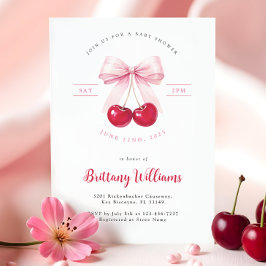 Invitación Pink Bow Cherry Baby Shower