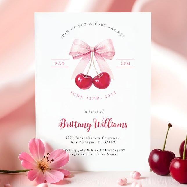 Invitación Pink Bow Cherry Baby Shower (Subido por el creador)