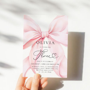 Invitación Pink Bow Chica tercer cumpleaños