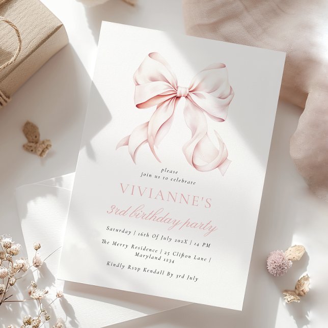 Invitación Pink Bow Chica Third Birday (Subido por el creador)