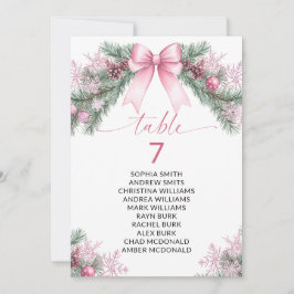 Invitación Pink Bow Christmas Table Number Seating Chart