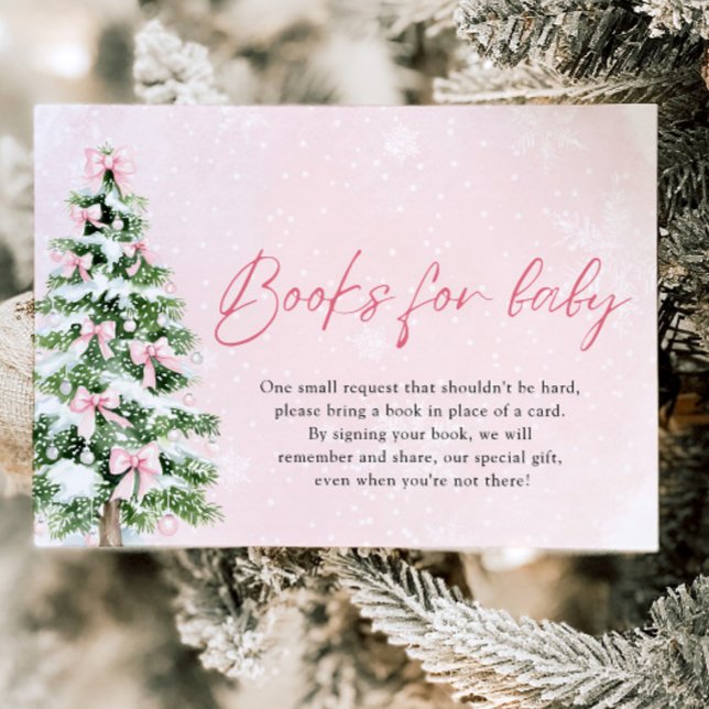 Invitación Pink Bow Christmas Tree Books para el Baby Baby Sh (Pink Bow Christmas Tree Books for Baby Baby Shower Game)