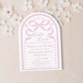 Invitación Pink Bow Cielito Lindo Girl Baptism & 1st Birthday