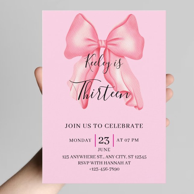 Invitación Pink Bow Coquette 10th 14th 18th 20 Birthday Girls (Subido por el creador)