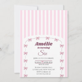 Invitación Pink Bow Coquette Aesthetic Girl 6th Birthday