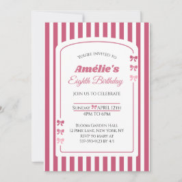 Invitación Pink Bow Coquette Aesthetic Girl Eighth Birthday