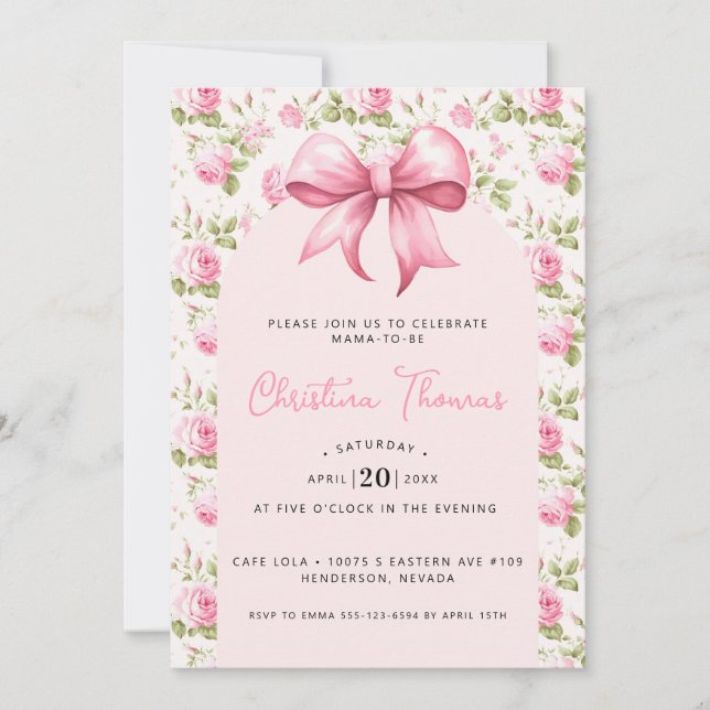 Invitación Pink Bow Coquette Baby Shower (Anverso)
