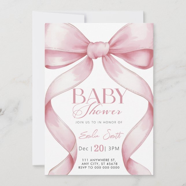 Invitación Pink Bow Coquette Baby Shower (Anverso)