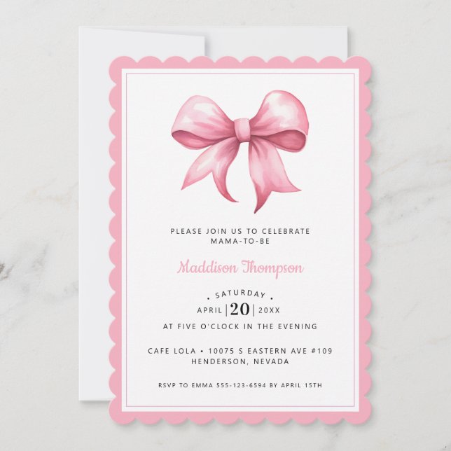 Invitación Pink Bow Coquette Baby Shower (Anverso)