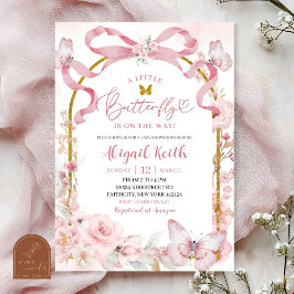 Invitación Pink Bow Coquette Butterfly Baby Shower Invitation