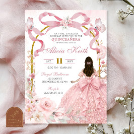 Invitación Pink Bow Coquette Butterfly Quinceanera Invita