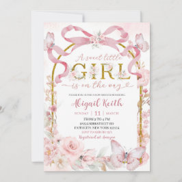 Invitación Pink Bow Coquette Butterfly Sweet Little Girl Baby