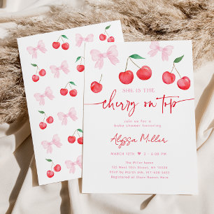 Invitación Pink Bow Coquette Cherry Baby Shower
