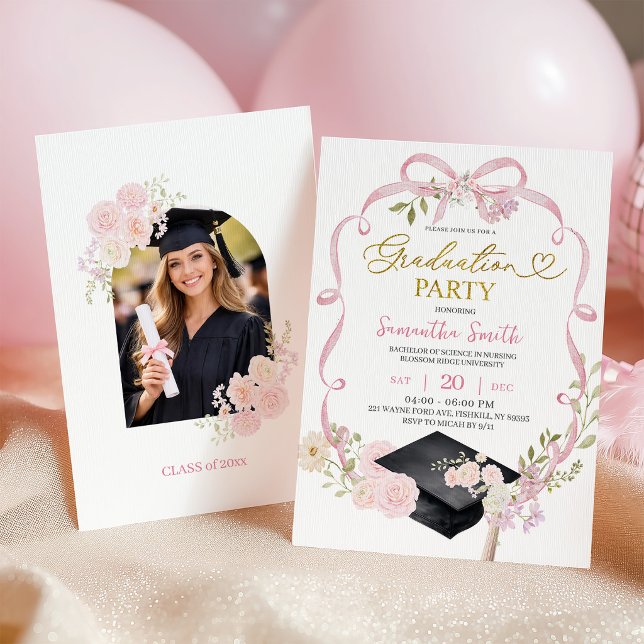 Invitación Pink Bow Coquette Girl Graduation Invitation (Subido por el creador)