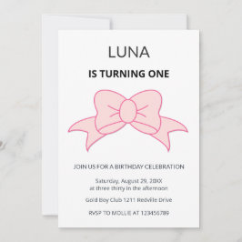 Invitación Pink Bow Coquette Girl Kids 1st Birthday 