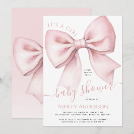 Invitación Pink Bow Coquette It's a Girl Baby Shower