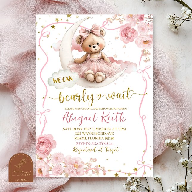 Invitación Pink Bow Coquette no podemos Esperar más fiesta de (Subido por el creador)