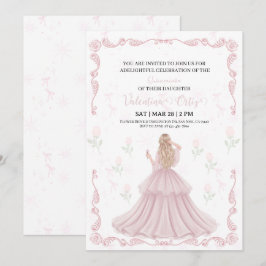 Invitación Pink Bow coquette Princess floral Quinceanera 