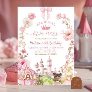 Invitación Pink Bow Coquette Princess Kingdom 5º cumpleaños