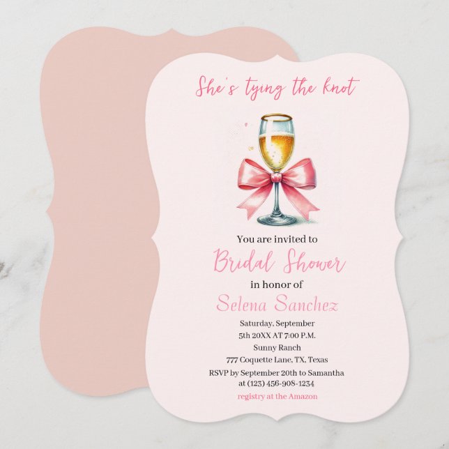 Invitación Pink Bow Coquette Prosecco Ducha de novia (Anverso / Reverso)
