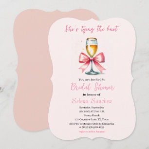 Invitación Pink Bow Coquette Prosecco Ducha de novia