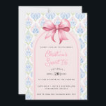 Invitación Pink Bow Coquette Sweet 16<br><div class="desc">This beautiful Sweet 16 birthday invitation features a pink bow. Around the edge is a pink and blue grandmillennial border. You can personalize with all the details for your special event. The back has a coordinating pattern.</div>