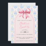 Invitación Pink Bow Coquette Sweet 16<br><div class="desc">This beautiful Sweet 16 birthday invitation features a pink bow. Around the edge is a pink and blue grandmillennial border. You can personalize with all the details for your special event. The back has a coordinating pattern.</div>