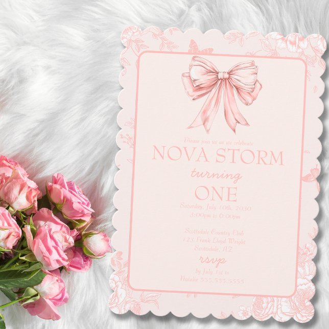 Invitación Pink Bow Coquette Whimsy Toile Milestone Birday (Subido por el creador)