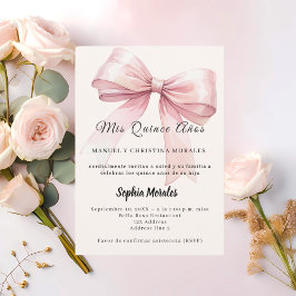 Invitación Pink bow cream elegant Quinceanera