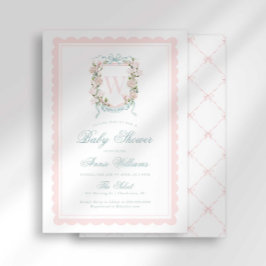 Invitación Pink Bow Crest Monogram Baby Shower