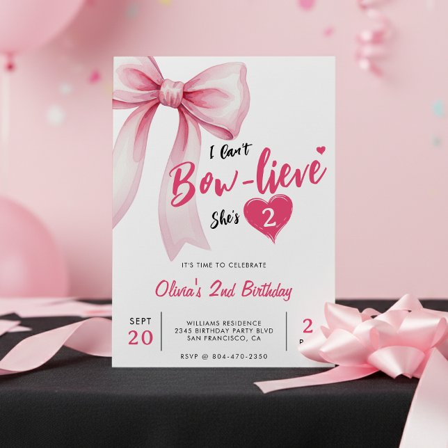 Invitación Pink Bow Cute Girls Birthday Party (Pink Bow Cute Girls Birthday Party Invitation
)