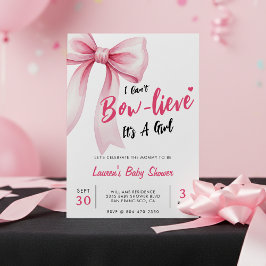 Invitación Pink Bow Cute It's a Girl Baby Shower