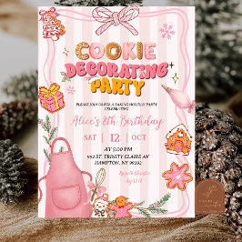 Invitación Pink Bow Cute Retro Cookie Decorating Party