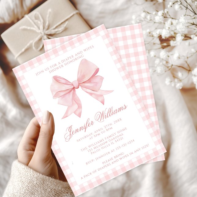 Invitación Pink Bow Diaper y Wired Baby Girl Shower (Subido por el creador)