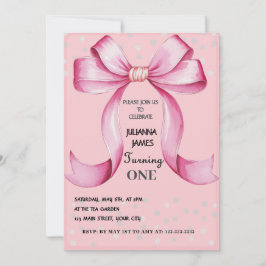 Invitación Pink Bow Elegant fiesta de primer cumpleaños
