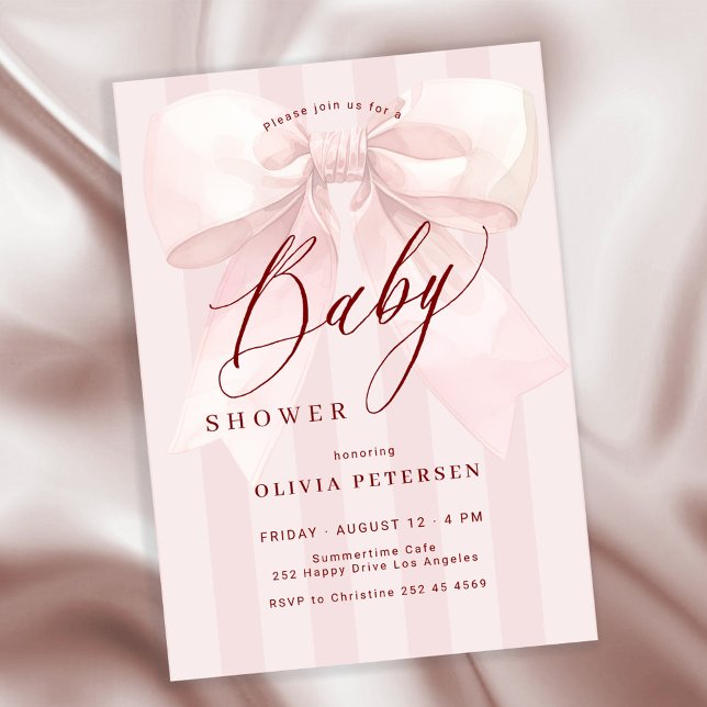 Invitación Pink bow elegant girl baby shower (Subido por el creador)