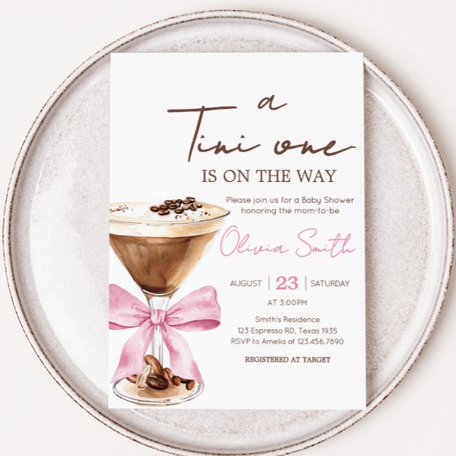 Invitación Pink Bow Espresso Martini Baby Shower (Pink Bow Tini One Espresso Martini Baby Shower Invitation)
