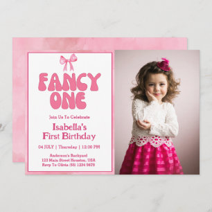 Invitación Pink Bow Fancy One Coquette Chica 1er cumpleaños