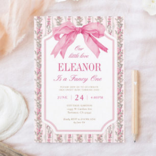 Invitación Pink Bow Fancy UN Chica primer cumpleaños
