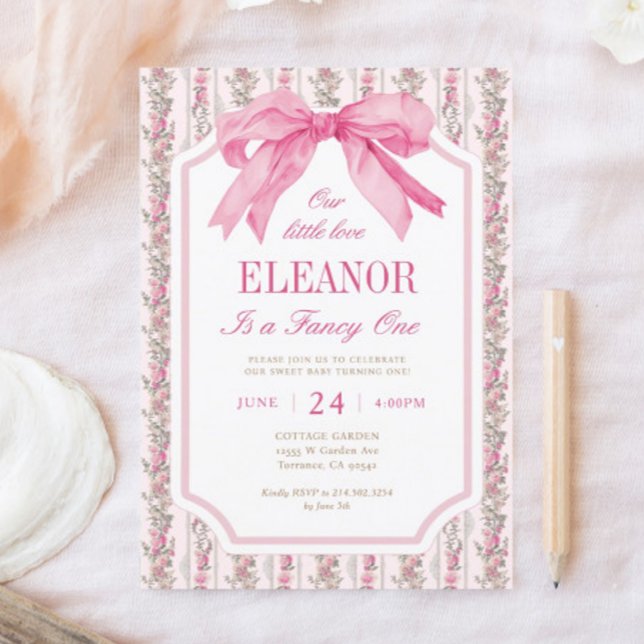 Invitación Pink Bow Fancy UN Chica primer cumpleaños (Subido por el creador)