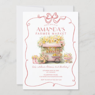 Invitación Pink Bow Farmer Market Floral Birday